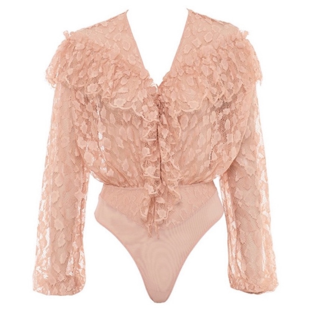 House of CB Veronica Lace Frill Blush Bodysuit - Picture 3 of 8